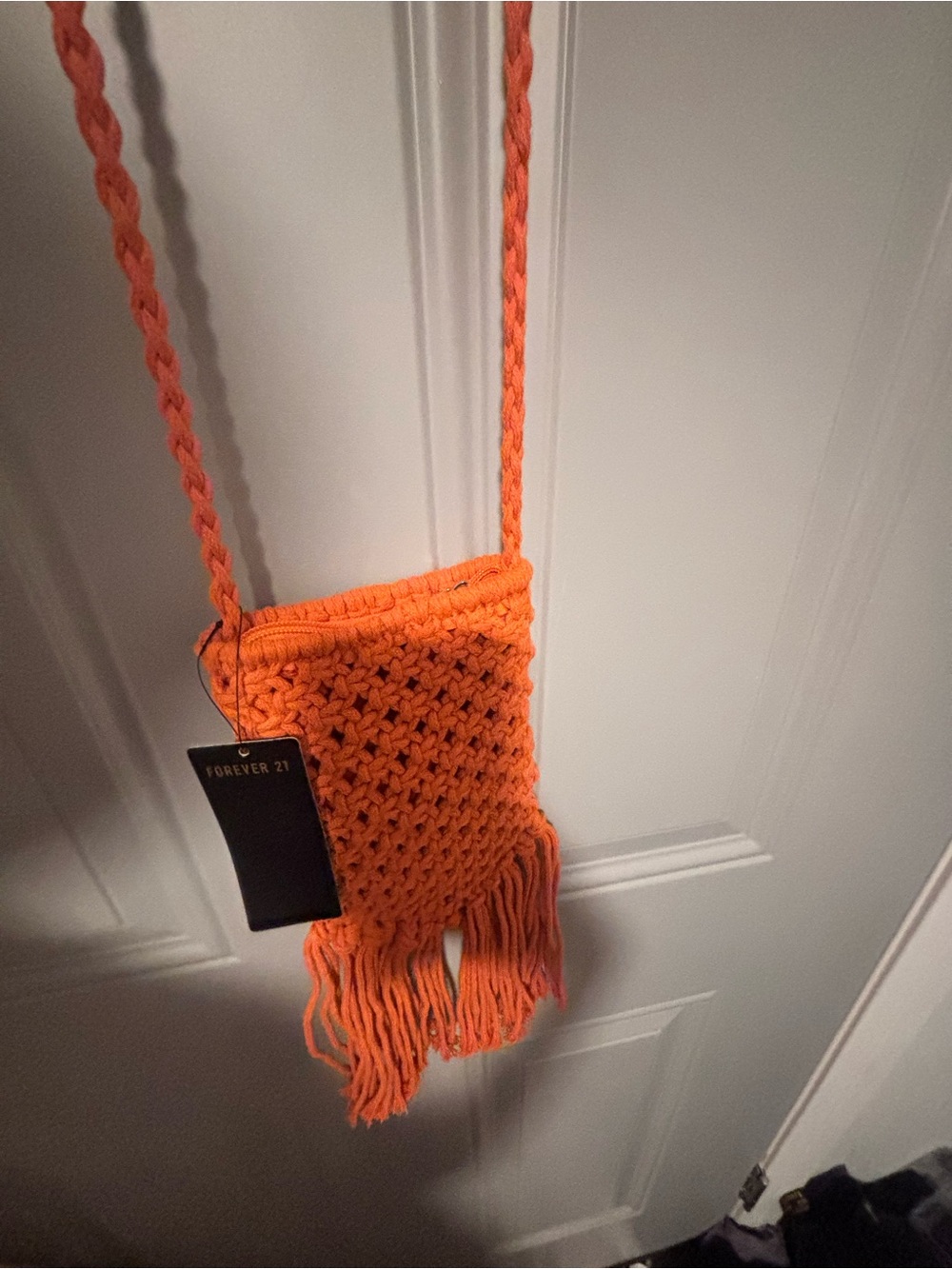 Forever 21 Bright Orange Crochet Fringe Crossbody